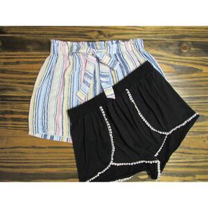 Lot of 2 Rue21 Shorts: Striped Paperbag Waist & Black with Pom Trim